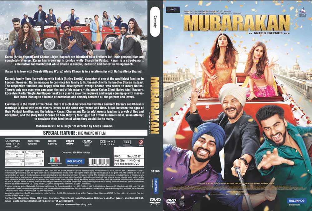 Mubarakan Hindi Movie DVD 2017 Anil Arjun Kapoor 29362 Buy